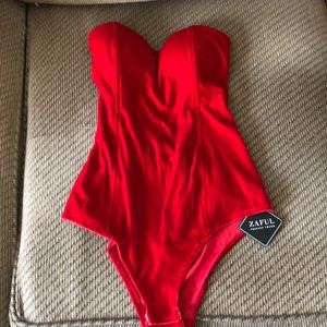 Zaful Red Strapless Sweetheart Bodysuit